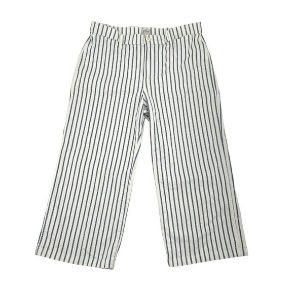 J. Crew High-Rise Slim Wide-Leg Cropped Jean Nautical Stripe size 32 Petite - Picture 1 of 10